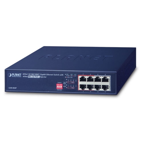 GSD-804P 8-Port 10/100/1000Mbps Gigabit Ethernet Switch with 4-Port 802.3at PoE+ Injector