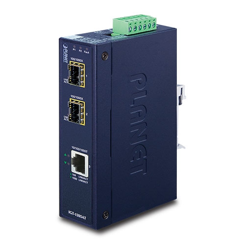 IGT-1205AT Industrial 1-port 10/100/1000T to 2-port 100/1000/2500X SFP Media Converter