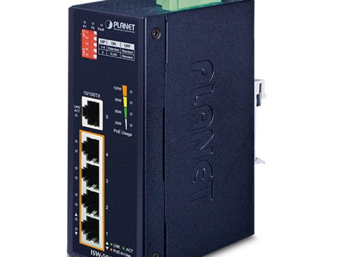 ISW-504PT Industrial 5-Port 10/100TX Ethernet Switch with 4-Port 802.3at  PoE+ - Planet Technology USA