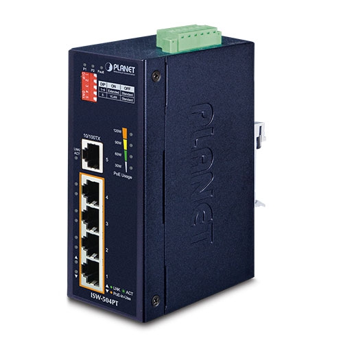ISW-504PT Industrial 5-Port 10/100TX Ethernet Switch with 4-Port 802.3at PoE+