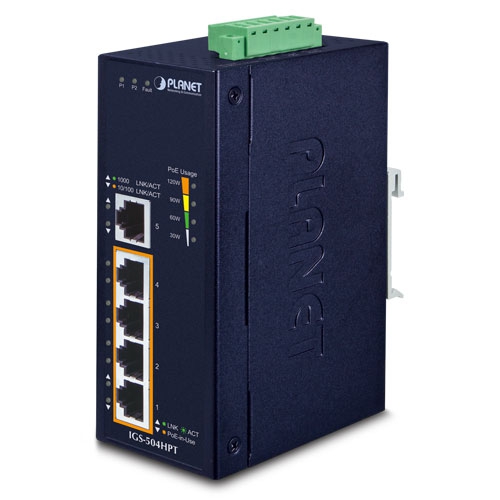 IGS-504HPT Industrial 4-Port 10/100/1000T 802.3at PoE + 1-Port 10/100/1000T Gigabit Ethernet Switch
