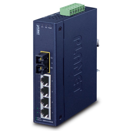 ISW-511TS15 IP30 Industrial Ethernet Switch 4-Port 10/100Base-TX + 1-Port 100Base-FX (SM, SC, 15km) (-40 ~ 75C)