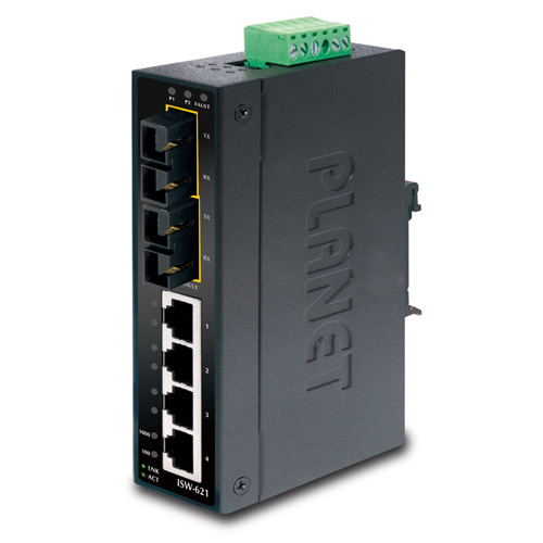 ISW-621S15 IP30 Industrial Ethernet Switch 4-Port 10/100Base-TX + 2-Port 100Base-FX (SM, SC, 15km) (-10 ~ 60C)