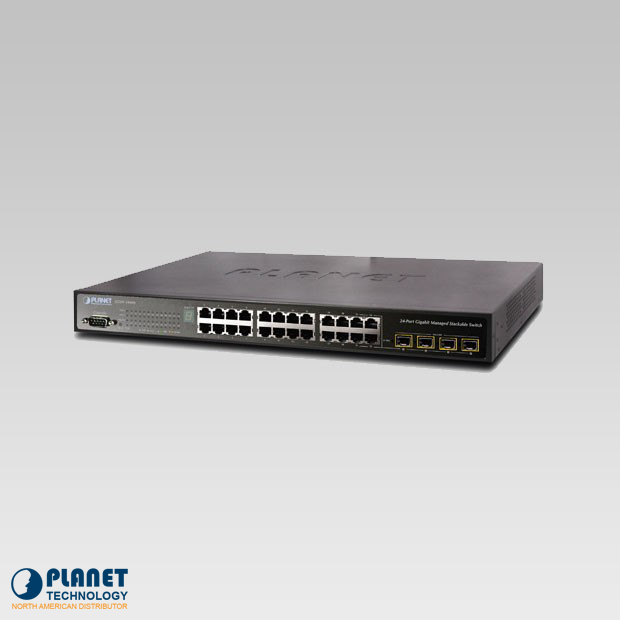 SGSW-24040R 24-Port 10/100/1000TX with 4-Port Shared SFP Managed Stackable Switch w/ -48VDC Redundant power