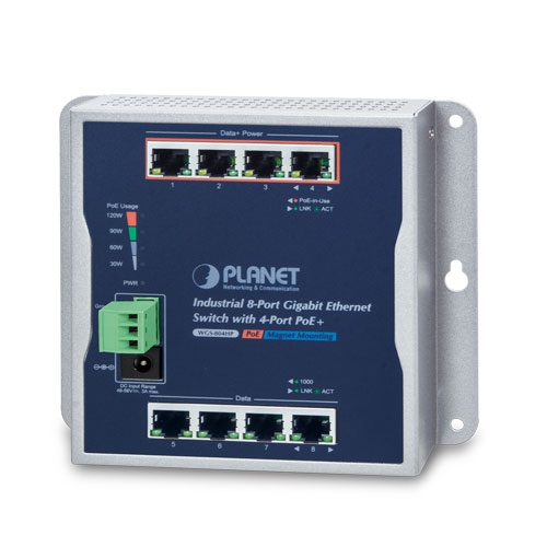 WGS-804HP 8-Port 10/100/1000T Wall Mounted Gigabit Ethernet Switch with 4-Port PoE+