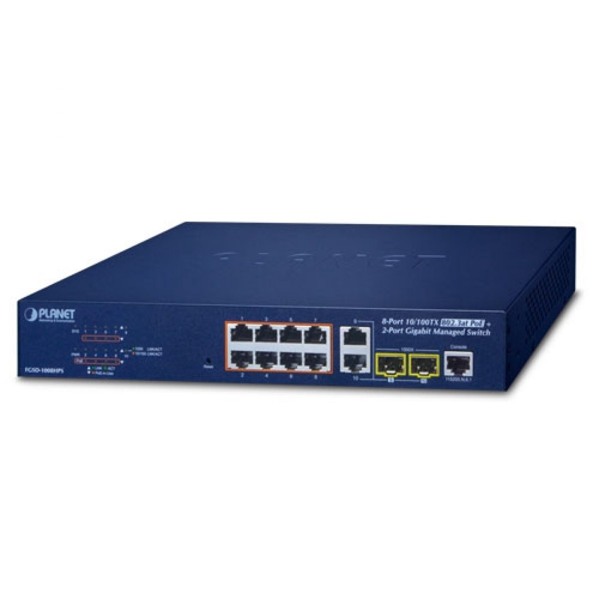 FGSD-1008HPS 8-Port 10/100TX 802.3at PoE + 2-Port Gigabit TP