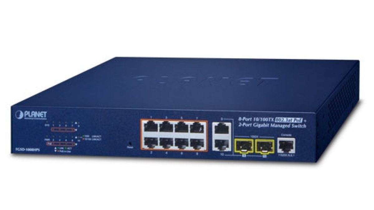 FGSD-1008HPS 8-Port 10/100TX 802.3at PoE + 2-Port Gigabit TP/ SFP Combo  Managed Ethernet Switch - Planet Technology USA