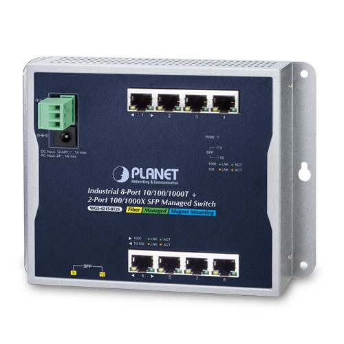 WGS-4215-8T2S Industrial 8-Port 10/100/1000T + 2-Port 100/1000X SFP Wall-mount Managed Switch (-40~75C)
