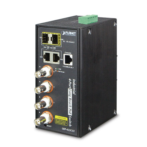 LRP-422CST Industrial 4-port Coax + 2-port 10/100/1000T + 2-port 100/1000X SFP Long Reach PoE over Coaxial Managed Switch