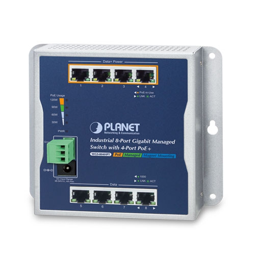 WGS-804HPT Industrial 8-Port 10/100/1000T Wall-mount Managed Switch with 4-Port PoE+