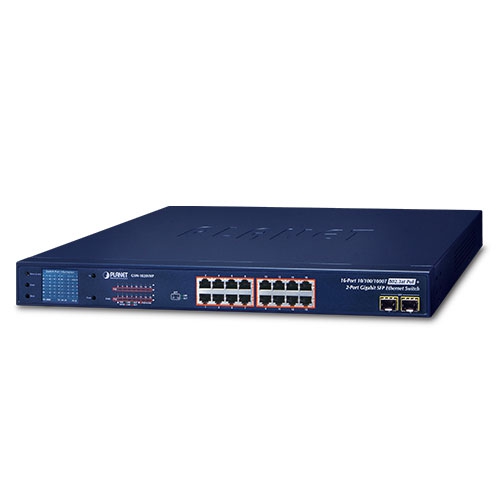 GSW-1820VHP 16-Port 10/100/1000T 802.3at PoE + 2-Port Gigabit SFP Ethernet Switch with LCD PoE Monitor (300W)