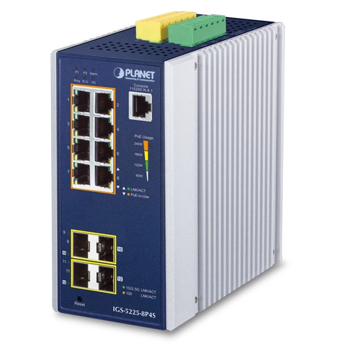 IGS-5225-8P4S Industrial L2+ 8-Port 10/100/1000T 802.3at PoE + 2-Port 100/1G SFP + 2-Port 1G/2.5G SFP Managed Ethernet Switch