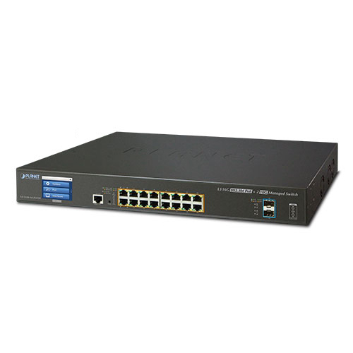 GS-5220-16UP2XVR L2+ 16-Port 10/100/1000T Ultra PoE + 2-Port 10G SFP+ Managed Switch with LCD Touch Screen and Redundant Power (400W)