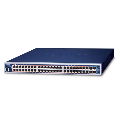 GS-5220-48PL4XR L3 48-Port 10/100/1000T 802.3at PoE + 4-Port 10G SFP+ Managed Switch with System Redundant Power (720W)
