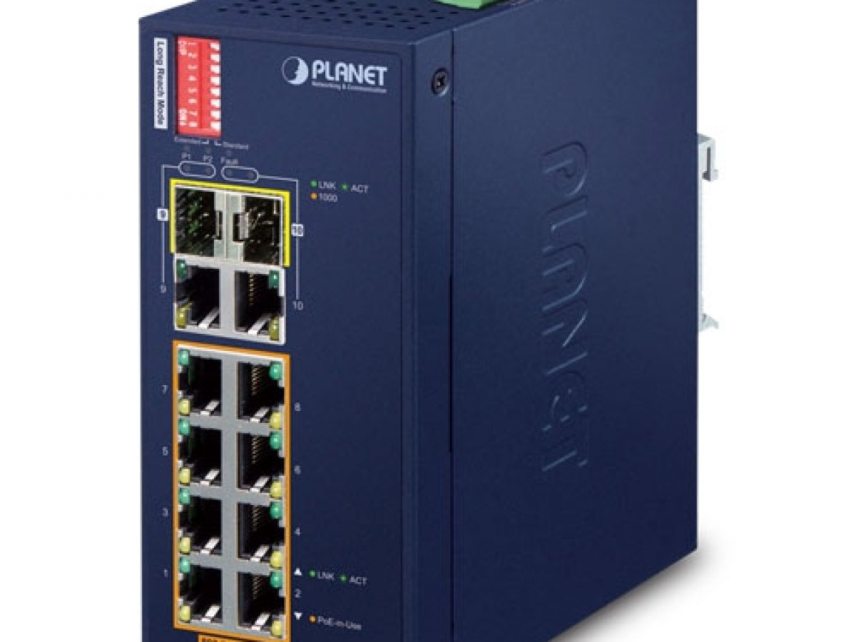 IFGS-1022HPT Industrial 8-Port 10/100TX 802.3at PoE + 2-Port Gigabit TP/SFP  Combo Ethernet Switch - Planet Technology USA