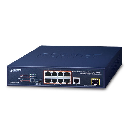 FGSD-1011HP 8-Port 10/100TX 802.3at PoE + 1-Port 10/100/1000T + 1-Port 100/1000X SFP Desktop Switch (120 watts)