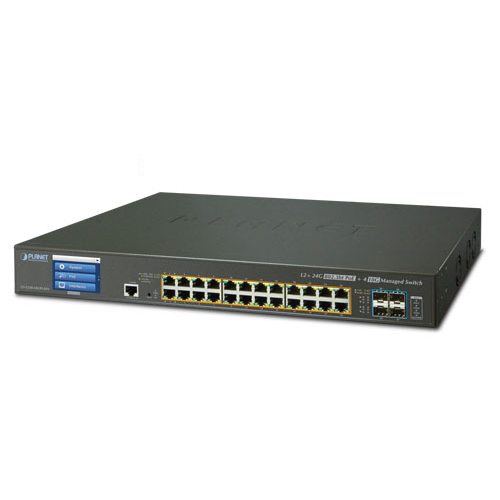 GS-5220-24UPL4XV L2+ 24-Port 10/100/1000T Ultra PoE + 4-Port 10G SFP+ Managed Switch with LCD Touch Screen (600W)