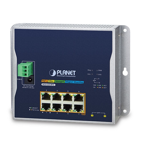 WGS-5225-8P2S Industrial L2+ 8-Port 10/100/1000T 802.3at PoE + 2-Port 100/1000X SFP Wall-mount Managed Switch