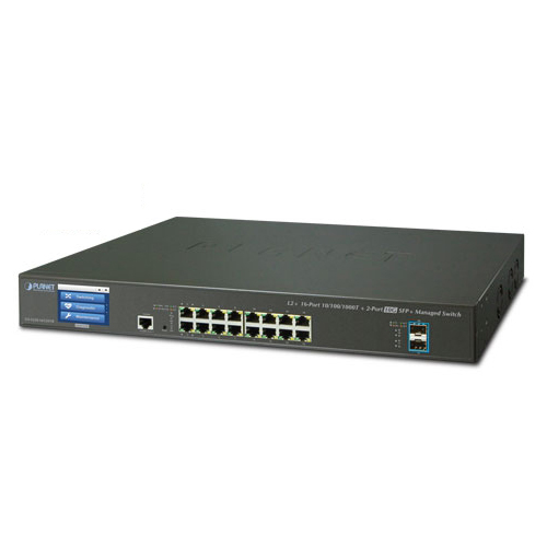 GS-5220-16T2XVR L2+ 16-Port 10/100/1000T + 2-Port 10G SFP+ Managed Ethernet Switch with LCD Touch Screen and Redundant Power