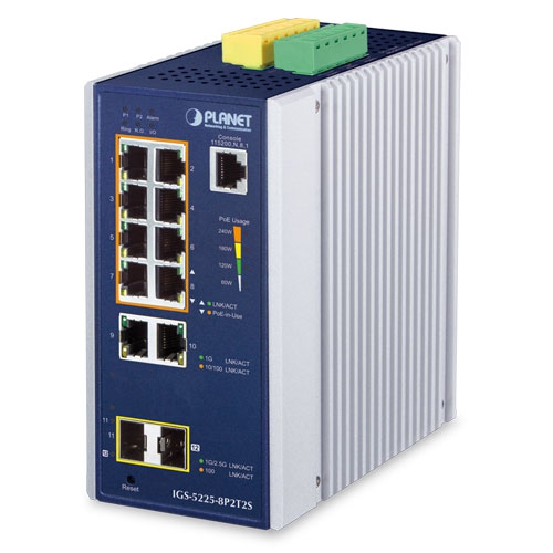 IGS-5225-8P2T2S  Industrial L2+ 8-Port 10/100/1000T 802.3at PoE + 2-Port 10/100/100T +2-Port 1G/2.5G SFP Managed Ethernet Switch