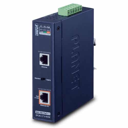 IPOE-171-95W Industrial Single-Port 10/100/1000Mbps 802.3bt PoE++ Injector (95W, -40~75C, 12~48V DC)
