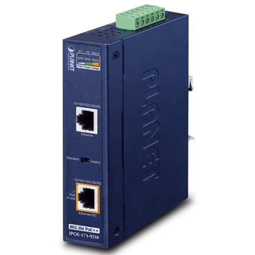 IPOE-171-95W Industrial Single-Port Multi-Gigabit 802.3bt PoE++ Injector (95W, -40~75C, 12~54V DC)