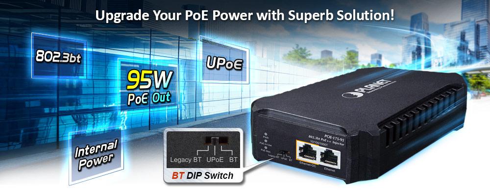 POE-175-95 One-Port 10/100/1000Mbps 802.3bt PoE++ Injector