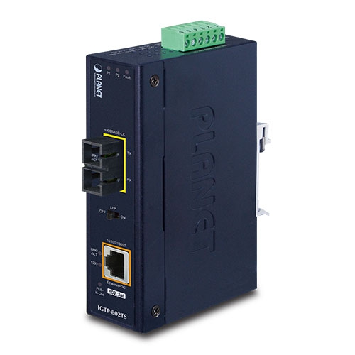 IGTP-802TS IP30 Industrial 1000BASE-LX to 10/100/1000BASE-T 802.3at PoE Media Converter (SC,SM) -10km