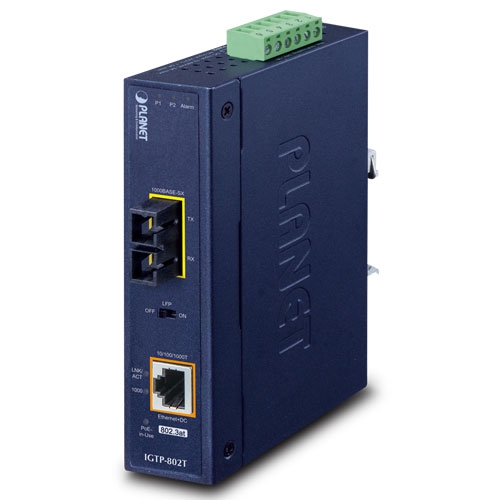 IGTP-802T IP30 Industrial 1000BASE-SX to 10/100/1000BASE-T 802.3at PoE+ Media Converter (SC,MM) -550m