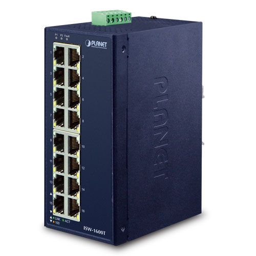 ISW-1600T Industrial 16-Port 10/100TX Fast Ethernet Switch (-40~75C)