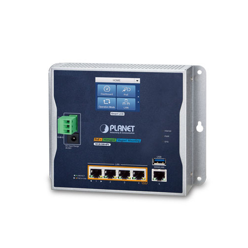 WGR-500-4PV Industrial Wall-mount Gigabit Router 4-Port PoE+ LCD Touch Screen - Planet Technology USA
