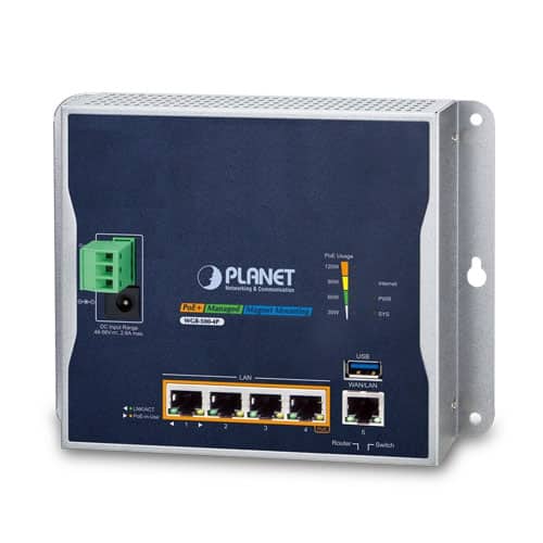 WGR-500-4P Industrial Wall-mount Gigabit Router with 4-Port 802.3at PoE+