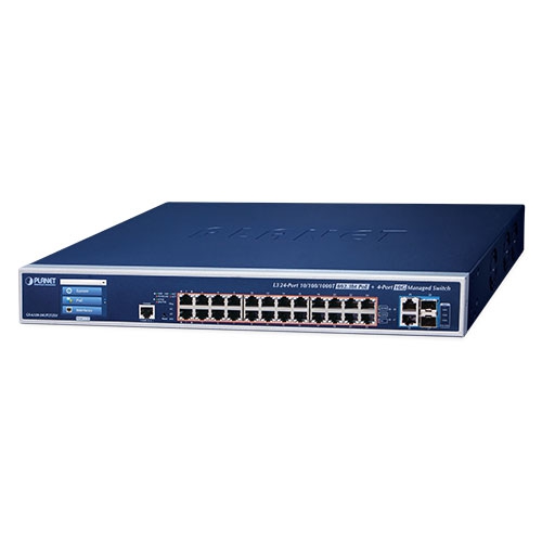 GS-6320-24UP2T2XV L3 24-Port 10/100/1000T 802.3bt PoE + 2-Port 10GBASE-T + 2-Port 10G SFP+ Managed Switch w/ LCD Touch Screen and Redundant Power