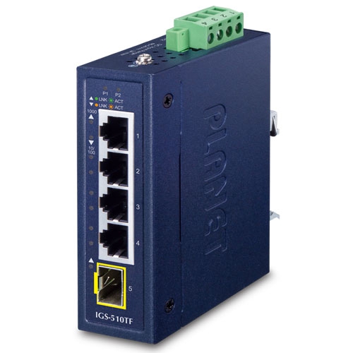IGS-510TF Industrial Compact 4-Port 10/100/1000T + 1-Port 100/1000X SFP Gigabit Ethernet Switch