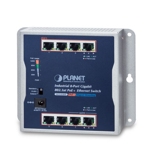 WGS-818HP Industrial 8-Port 10/100/1000T Wall-mounted Gigabit PoE+ Switch