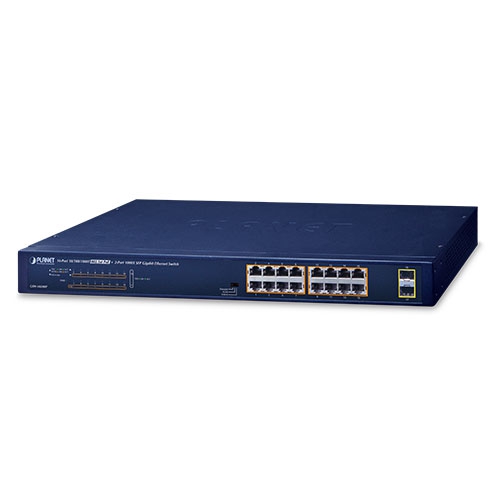 GSW-1820HP 16-Port 10/100/1000T 802.3at PoE + 2-Port 1000X SFP Gigabit Ethernet Switch