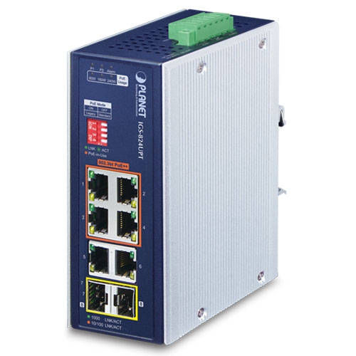 IGS-824UPT Industrial 4-Port 10/100/1000T 802.3bt PoE + 2-Port 10/100/1000T + 2-Port 100/1000X SFP Gigabit Ethernet Switch