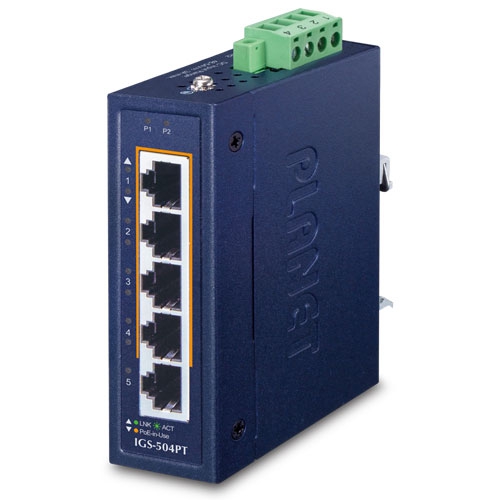 IGS-504PT Compact Industrial 4-Port 10/100/1000T 802.3at PoE + 1-Port 10/100/1000T Ethernet Switch (-40~75C)