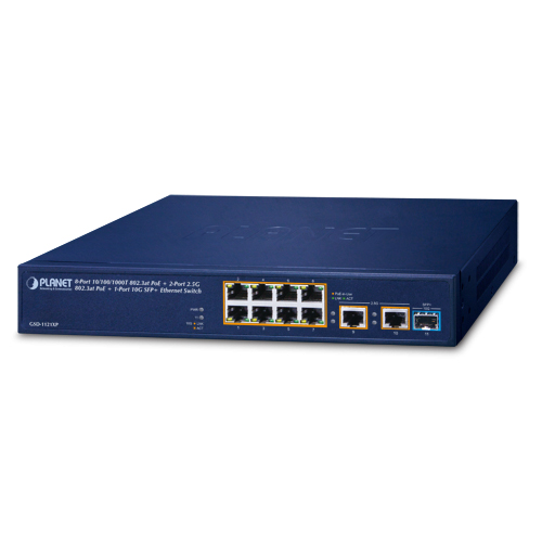 GSD-1121XP 8-Port 10/100/1000T 802.3at PoE + 2-Port 2.5G 802.3at PoE + 1-Port 10G SFP+ Ethernet Switch