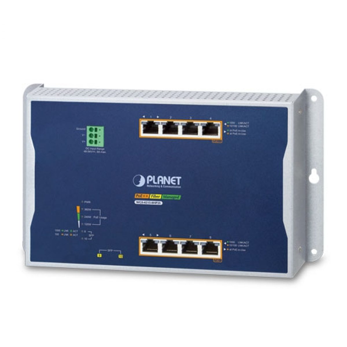10 Port Industrial Ethernet DIN Rail Switch, 8x Gigabit RJ45 10/100/1000TX  PoE 802.3at 30W/port 120W Total Budget, 2x SFP 1000FX