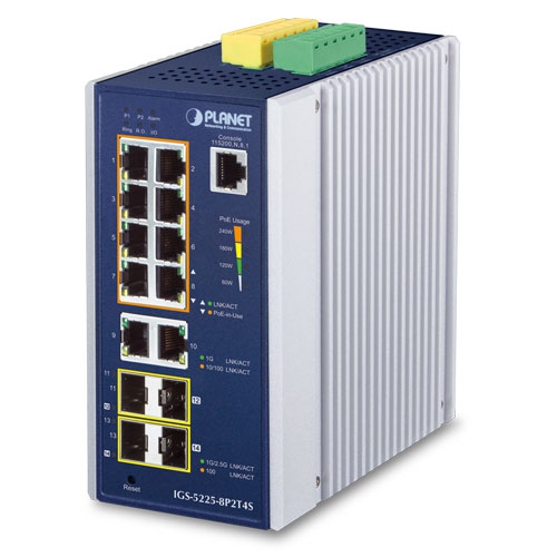 IGS-5225-8P2T4S Industrial L2+ 8-Port 10/100/1000T 802.3at PoE + 2-Port 10/100/1000T + 2-Port 100/1G SFP + 2-Port 1G/2.5G SFP Managed Ethernet Switch