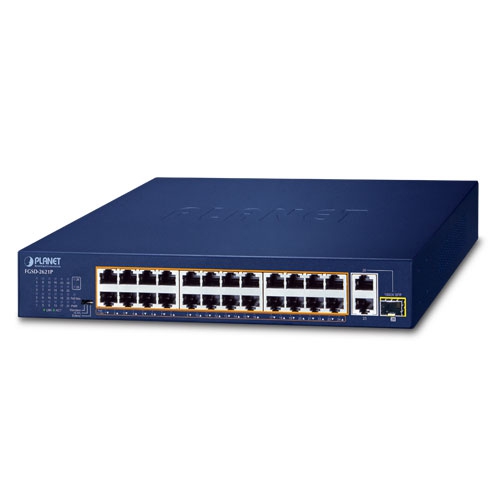 FGSD-2621P 24-Port 10/100TX 802.3at PoE + 2-Port 10/100/1000T + 1-Port Shared 1000X SFP Desktop Switch (185W)