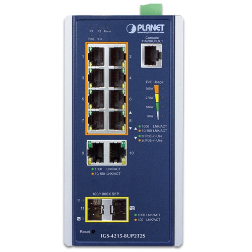 IGS-4215-8UP2T2S Industrial PoE Switch front