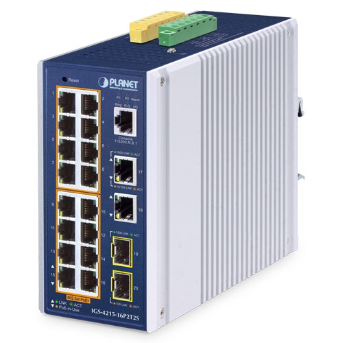 IGS-4215-16P2T2S Industrial 16-Port 10/100/1000T 802.3at PoE + 2-Port 10/100/1000T + 2-Port 100/1000X SFP Managed Ethernet Switch