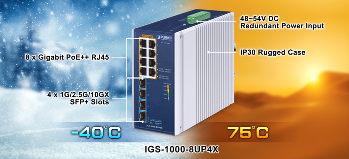 Switch PoE AF/AT Industrial C-DATA CI4084GS-POE con 8 puertos ethernet  gigabit y 4 puertos SFP