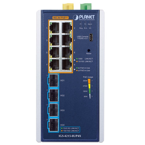 IGS-4215-8UP4X Industrial PoE Switch | Planet Technology