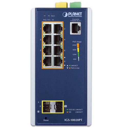 IGS-10020PT Industrial 8-port 10/100/1000T 802.3at PoE + 2-port 1G