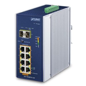 IGS-1020PTF-12V Industrial 8-Port 10/100/1000T 802.3at PoE + 2-Port 100/1000X SFP Ethernet Switch w/ 12V Booster