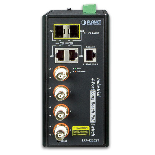 ルーター・ネットワーク機器 PLANET LRP-422CST Long Reach PoE LRP-422CST Industrial 4-port Coax + 2-port 10/100/1000T + 2-port