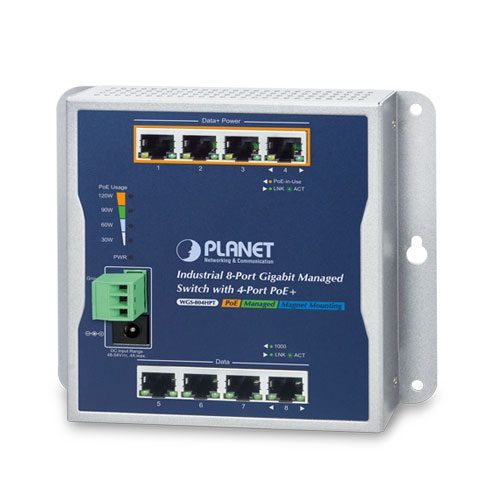WGS-804HPT Industrial 8-Port 10/100/1000T Wall-mount Managed